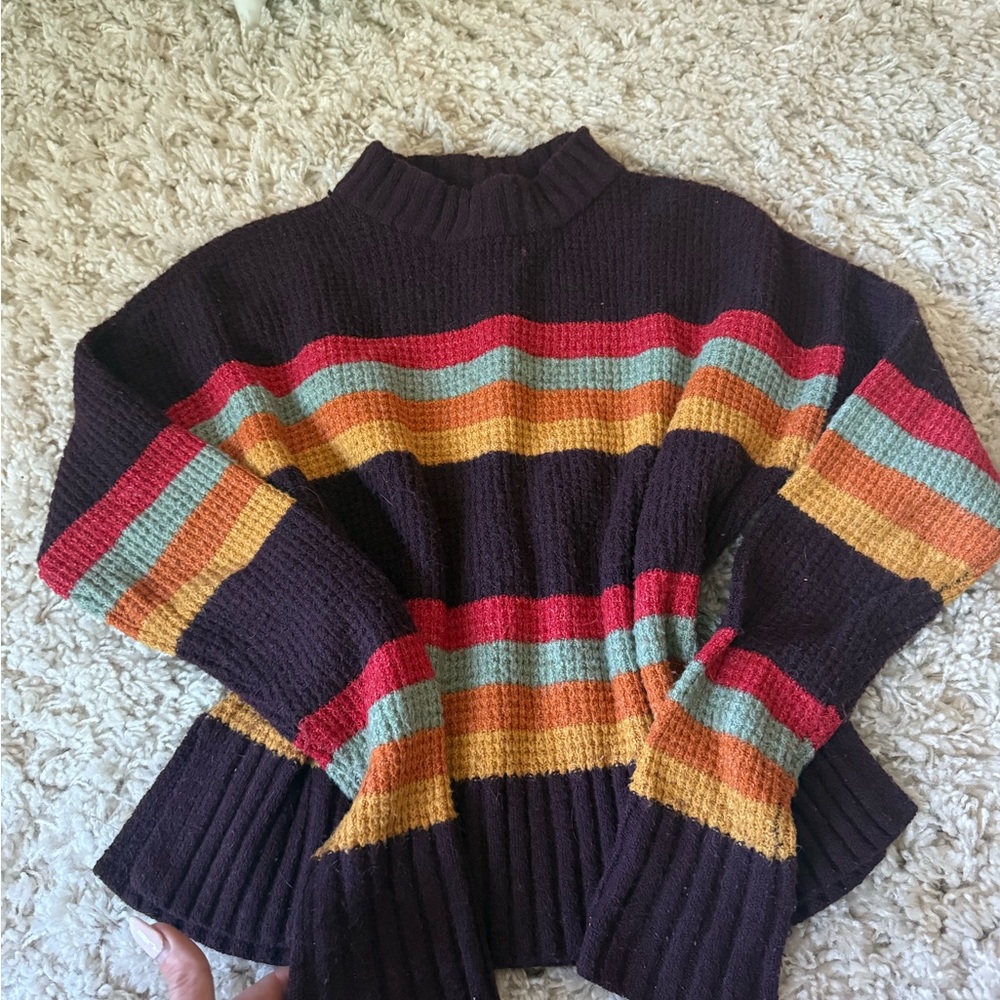 SO Women's Colorful Striped Turtleneck Sweater